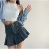 American Spice Girl Y2K Summer Short denim kjol Hög midja veckad kjol denim svart sexig jean kjol kjolar för kvinnor 231227