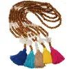 Pendentif Colliers Coloré Gland Long Pull Collier Bois Perle Tissé Vintage Ethnique Bohème Boho Fait Main Coeur Étoile Nature Pierre