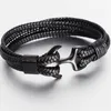 High Quality Men's Titanium Steel Bracelet Black Personality Leather Woven Anchor Rope For Men Gift Charm Bracelets283A