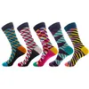 Chaussettes longues à rayures en coton peigné pour hommes, Hip Hop, femme, Harajuku, Plaid diamant, cadeaux d'affaires amusants pour hommes, 5 paires, 231226