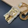 Golden Big Jesucristo Cabeza de 14k Collar de oro amarillo con cadena para hombres Rhinestones Hip Hop Joyería cristiana