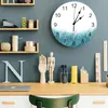 Wall Clocks Geometric Abstract Gradient Leaves Teal Large Clock Dinning Restaurant Cafe Decor Round Silent Home Decoration