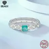 Cluster Rings BISAER 925 Sterling Silver Exquisite Patterns Ring Square Green Zircon Promise Band Plated Platinum For Women Party Fine