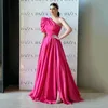 Elegant Pink Long Evening Dress 2024 One Shoulder Puffy Sleeve Taffeta Side Split Formal Party Prom Gowns Vestidos De Fieast Robe De Soiree