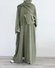 Abbigliamento etnico Set Abaya a tre pezzi con cintura Hijab Kimono in crepe senza maniche sotto il vestito Eid Ramadan Donne musulmane Dubai Caftano islamico