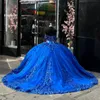 Синие блестящие платья Quinceanera Ball Applique Beads Платье для вечеринки по случаю дня рождения