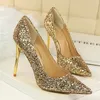 Mulheres 7cm 9.5cm salto alto lantejoulas glitter luxo designer bombas plus size 43 casamento nupcial ouro valentine scarpins sapatos 231226