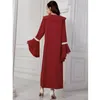 Abbigliamento etnico 2023 Abito lungo da donna musulmana Eid Djellaba Dubai Turchia Caftano Abaya islamico Marocco Abiti da festa da sera Manica svasata