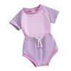 Conjuntos de ropa 0-18m Baby Baby Girl Fits Summer Outfits de dos piezas Camisetas de manga corta o Camisetas de cuello y pantalones cortos de banda elástica para niños pequeños