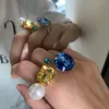 Cluster anneaux en laiton avec 18 K en or fausse perle cristal grande femme bijoux punk créateur club cocktail japon