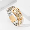 Charm Bracelets ALLYES Irregular Multilayer Metal PU Leather Wrap Bracelet For Women Fashion Inlaid Rhinestone Geometric Jewelry