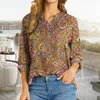 Women's Blouses Fashion Floral Print Bohemia Button Neckline Tops Women Dressy Casual Ladies Long Sleeve High Quality Shirts Boho Blusas