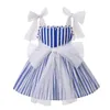 Robes pour filles Pettgirl 2024 Boutique espagnole printemps été enfants filles bleu rayé nœuds enfants vêtements Age2-12Y