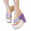 Nya kvinnor sommarplattform kilar skor svarta lila sandaler för damer kvinnor bling glider flip flop skor r1my p0bh#