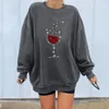 Dames Hoodies Mode Strass Rode Wijn Cup Ovrtsized Sweatshirts Losse Ronde Kraag Herfst Trui Grote Maten Halloween Sudadera