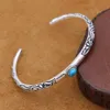 Other Bracelets S925 Sterling Silver Jewelry Retro Thai Simple Thin Ring Grass Inlaid Turquoise Men And Women Opening Bracelet275t