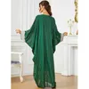 Abbigliamento etnico Abaya per donna Abito a vestaglia ricamato con maniche a pipistrello verde Abito musulmano Dubai Arabo Moda Casual Preghiera femminile