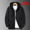 Hoodies zip-up Hommes à sweat à sweat à grande taille 10xl vestes noires automne mâle plus sweat 231227