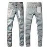 Mens Roxo Jeans Designer Empilhados Calças Longas Rasgado High Street Marca Retro Lavagem Patch Buraco Denim Slim Fit Calças de Moda Reta Jeans Streetwear