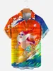 Herren-Freizeithemden für Damen, Surfen, Weihnachtsmann, Weihnachten, kurzärmeliges Hawaii-Hemd