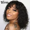 Trueme Curly Human Hair Wigs Colored Brazilian Bob Human Hair Wigs For Women Ombre Black Brown Deep Curly Full Wig With Bangs 231227