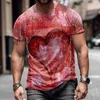 T-shirt da uomo T-shirt 3d lavate sbiadite T-shirt da uomo San Valentino O-Collo Manica corta Tie Dye Camicia sbavata Top T-shirt quotidiana All-Match