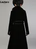 Lautaro Spring Autumn Długość czarnego aksamitnego płaszcza dla kobiet ze złotymi szarfami z podwójnie piersi luksusowy projektant moda 231226
