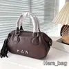 Tassel Boston Elegant Vintage Chain Designer Bag Full Leather Bowling Ball Shape Handsewn Handbag