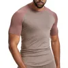 Magliette da uomo Primavera ed Estate Tinta unita Collant traspiranti ad asciugatura rapida T-shirt da uomo lunghe con collo alto per