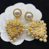 Summer Women's Vintage Court Style Pearl Bow Heart-Shape Earrings 231227