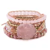 Natural Stone Bracelet Pink Quartz Leather Wrap Bracelets for Women Rose Gems Crystal Beads Bohemia Jewelry F12112393