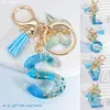 Keychains Blue Daisy Filled 26 Letters Keychain Couple Initial Name Key Ring Pendant For Women Hadbag Charm Car Holder Accessories