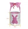 Party Gift Decoration Easter Bunny Basket Bags For Kids Cotton Linen Carrying Gift and Eggs Hunt Bag Fluffy Tails Printed Rabbit Toys Bucket Tote