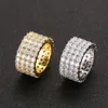 13mm 6-12 4 Row Tennis Ring Copper Gold Silver Color Cubic Zircon Iced Out Rings Hip Hop Jewelry309U