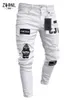 Mens Stretchy Ripped Skinny Embroidered Jeans Men's White Pants Destroyed Hole Slim Fit Denim High Quality Hip Hop Men trousers 231226