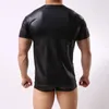 Herren T-Shirts Tops Sexy Matte Lederweste Glänzendes Kurzarm-T-Shirt für Männer