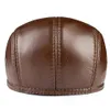 La Spezia Cowskin Mens Beret Real Leather Flat Cap Brown Earflap