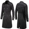 Mens Spring Autumn Windbreak Overcoat Long Trench Coats with Belt Male Pea Coat Double Breasted Peacoat W03 231226