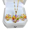 Halskette Ohrringe Set 316L Edelstahl Kette Mikro eingelegt mit Zirkon Blume Leopardenkopf Anhänger Eleganter Ohrring Schmuck