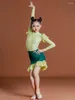 Stage Wear Robes de danse latine vertes pour filles à manches longues Body Jupe Rumba Samba ChaCha Performance Costume Dancewear DL11436