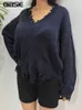 Kvinnors tröjor gibsie plus size drop axel kvinnors tröjor 2023 höst vinter v hals långärmad lös casual rå hem kntt pullover jumper j231227