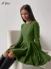 Blussyuki Elegant Solid Knit Dres Autumn Winter Casuare Long Lengevev