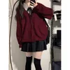 Work Dresses Wine Red Knit Cardigan Soft Autumn And Winter 2023 Explosive Coat Skirt Preppy Suit Two Piece Sets Womens Outifits