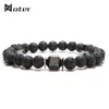 Noter-pulsera de piedra de Lava Natural para hombre, brazalete minimalista con cuentas, pulsera de hematita, joyería de Yoga, Brazalete de Buda262q