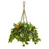 Dekorative Blumen 31" Bromelie Pothos Kunstpflanze im Hängekorb grün