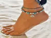 Trendiga barfota sandaler sommarstrand ankletter för kvinnor vintage turkosa pärlor kedja elefant stjärnfisk charm anklet armband fot 3138261