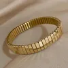 Bangle Chunky Thick Stainless Steel Cuff For Women Simple Glossy Gold Silver Color Wristband Elastic Bracelets Charm Jewelry
