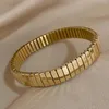 Bangle dikke dikke roestvrijstalen manchet voor vrouwen eenvoudige glanzende goud zilver kleur polsbandje elastische armbanden charme sieraden