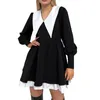 캐주얼 드레스 여성 드레스 가을/봄 2023 프랑스 스타일 빈티지 디자인 인형 넥 라인 헵번 블랙 미니 하이 허리