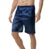 Shorts masculinos simples pijama masculino cor sólida calças de poliéster verão praia pijamas